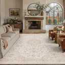 PureCozy 9x12 Area Rug Washable Neutral Beige Brown Vintage Floral