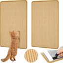 Carpet Cat Scratching Mat Sisal, 2 Packs Sisal Fabric Large 23.6" x 15.7" Scratching Pad for Indoor Cats with Adhesive Hook Loop Tape, Cat Scratching Rug Wall Scratchers for Indoor (Natural)
