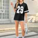 Jersey Shirts for Women Y2k Number Graphic Tees Oversized V Neck T Shirts Streetwear Casual Short Sleeve Tops