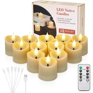 IMAGE Flameless Tea Light Candles with Timer & Remote, 12-Pack Flameless Votive Candles for Home Decor, Weddings, and Events. Safe & Long-Lasting (Corded Electric)