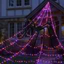 Halloween Spider Web Lights Decoration 455 LED Spider Webs Halloween Decorations Outdoor with 59" Large Spider & 3.53 oz Stretch Cobweb 16.4 Ft Light Up Giant Spider Web (Purple & Orange)