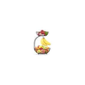 RICCLE Fruit Basket For Kitchen Counter - Fruit Basket With Banana Hanger - Double Layer Metal Wire Fruit Bowl For Countertop - Fruit Holder For Produce, Vegetables