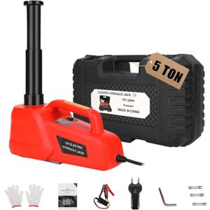ROGTZ Electric Hydraulic Car Jack Kit 5 Ton 12V Ultra-Portable Auto Car Lift with 17.7 Inch Range for SUV Sedan Truck Repair Floor Jack for Tire Change Lightweight for Easy Storage (Red)