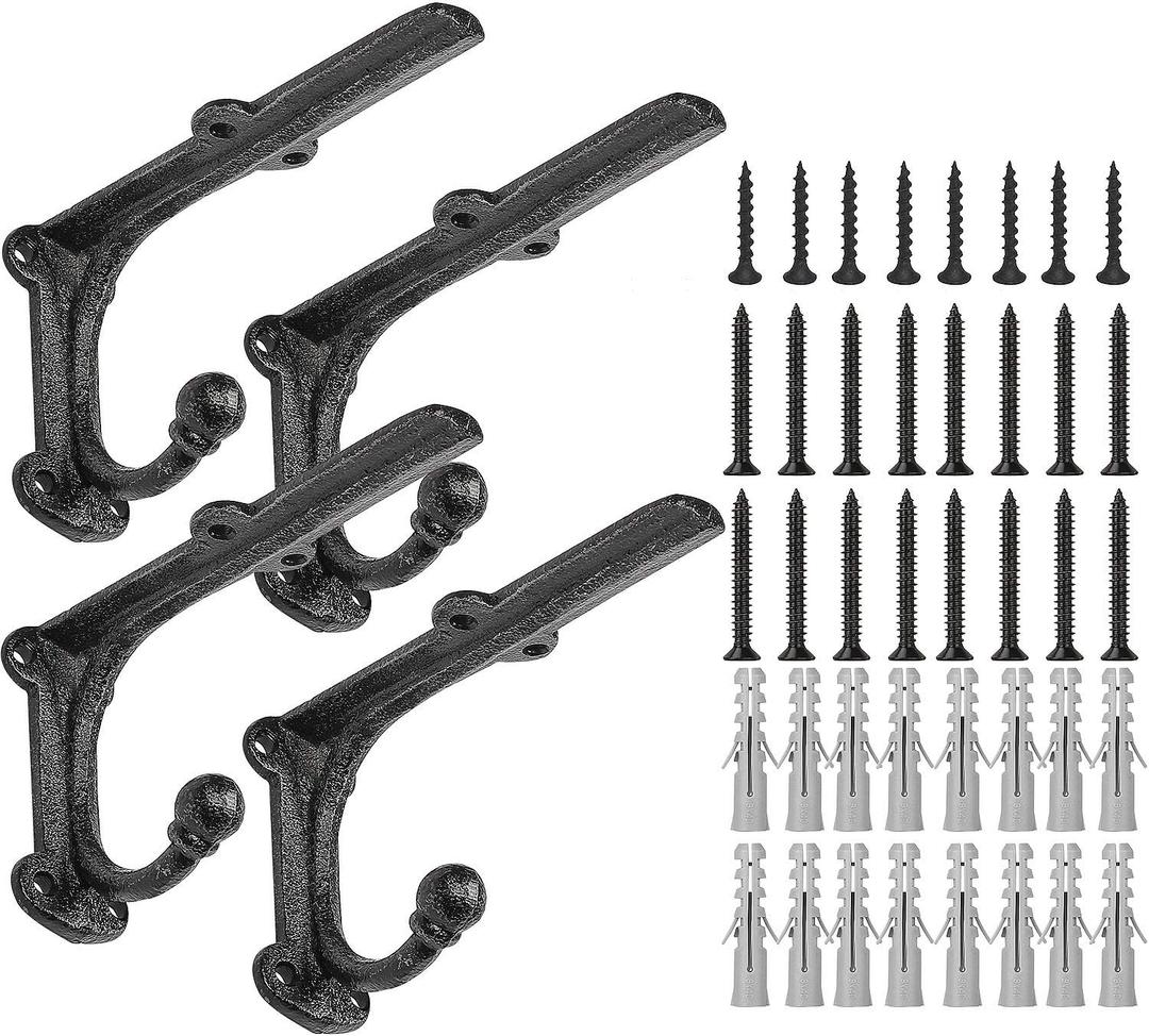 6 Inch Decorative Shelf Brackets-Heavy Duty Wall Brackets with Hooks Shelve Brackets Metal for Open Shelves Vintage Shelf Supports Farmhouse-4 Pack
