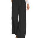 FUNYYZO Women Suit Pants Wide Leg Pants High Elastic Waisted in The Back Business Work Trousers Long Straight Black, XL