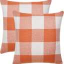 Tosewever Set of 2 Buffalo Check Plaid Fall Pillow Covers Farmhouse Rustic Pillow Cases, Cotton Linen Throw Pillow Covers Cushion Case for Home Decor Car Bed Sofa Couch (22" x 22", Orange & White)