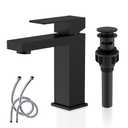 KENES Matte Black Single Handle Bathroom Sink Faucet, Stainless Steel Vanity Faucet for Bathroom Sink, with Pop Up Drain Stopper & Water Supply Hoses LJ-9031-2, Short, Matte Black