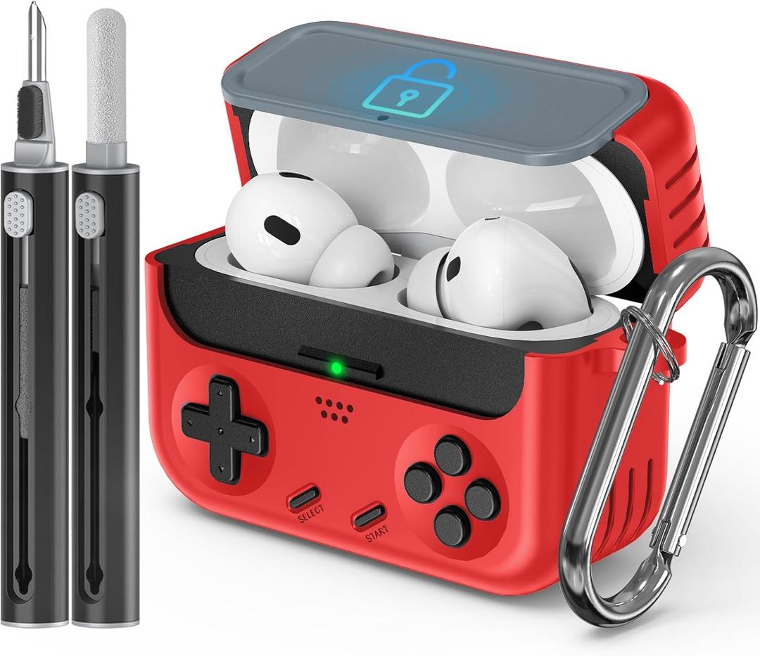 Inesore for Airpods Pro 2nd Generation Case Cover with Cleaner Kit, with Lock for Airpods Pro Case Cover, Classic Cool Funny Game Console Hard Air Pod Pro Case for Men Boy(Red)