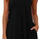 Marvmys Womens Cotton Sleeveless Nightgown Spaghetti Strap V Neck Full Slip Sleep Dress with Pockets (Small, Black)