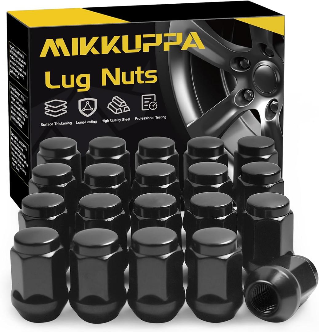 MIKKUPPA M12x1.5 Black Lug Nuts - Replacement for Ford Fusion Focus Escape, Honda Accord Civic CRV, Chevy Cruze Malibu, Jeep Compass Patriot Aftermarket Wheel, 20pcs Closed End Tire Nuts