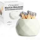 Ceramic Match Holder with Striker Pads - Classic White Oval - Cute Bathroom Matches Holder | Living Room Decor | Centerpiece Table Decorations - Matches Not Included