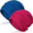 2 x 2 PCS Cotton Slouchy Chemo Beanies, Chemo Cap Headwear Cancer Hats for Women with Hair Loss (One Size)