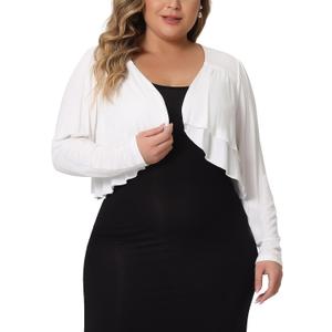 Agnes Orinda Plus Size Cardigan for Women Long Sleeve Open Front Elegant Cropped Shrugs Bolero Cardigans (White, XXL)