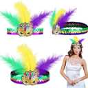 WILLBOND 3 Pcs Mardi Gras Headband Sequins Glitter Hair Band for Masquerade Mask Party 1920s Carnival Party Headwear(Eye Mask)