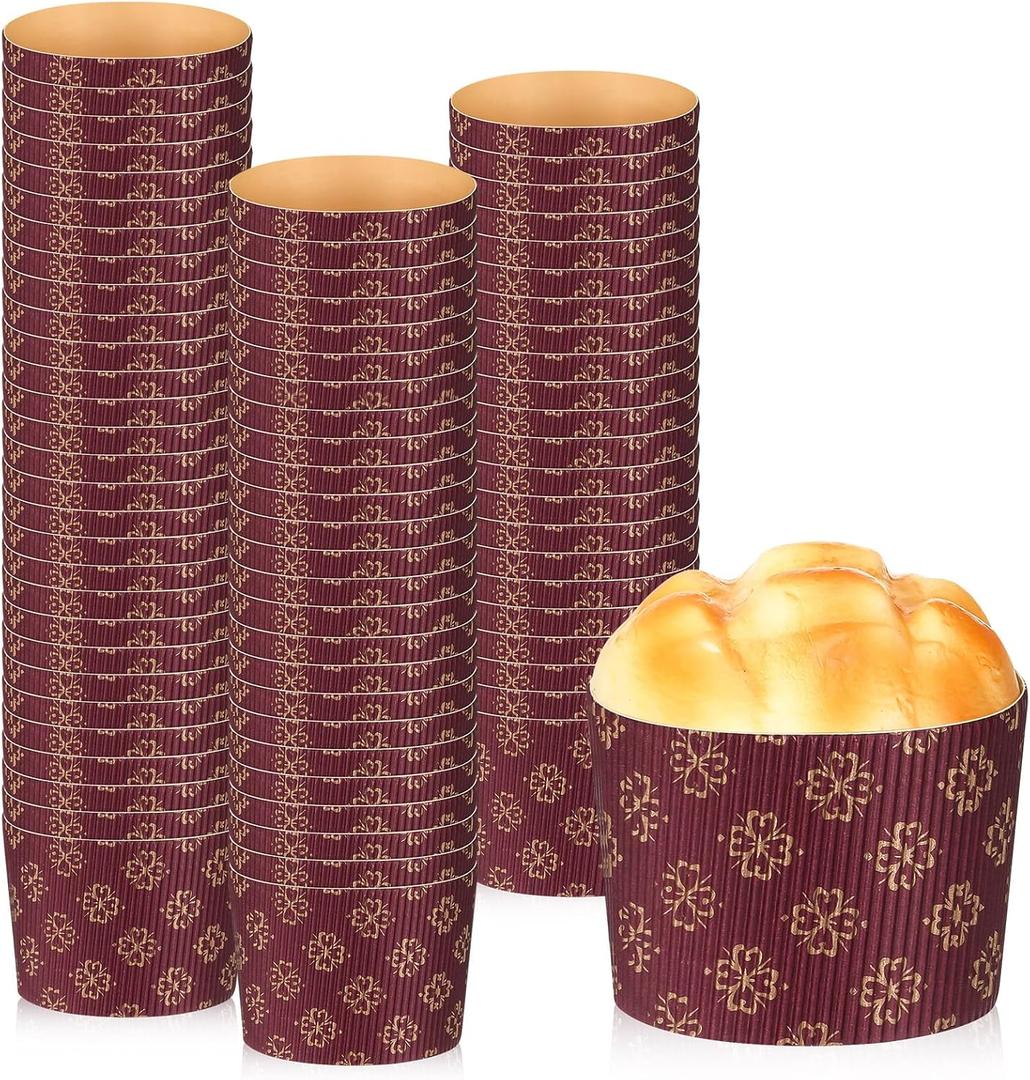 Gueevin 100 Pcs Panettone Paper Pan Mold 2.8 x 2.4 Inches Corrugated Panettone Paper Mold Disposable Cupcake Pan Round Baking Cups Wrappers for Baking Bread Muffin Cupcake Kitchen