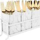 NelyBet Kitchen Utensil holder for Countertop, Silverware Caddy,Marble White Cutlery Holder Utensils Organizer for Party Gatherings, Metal and Durable Design