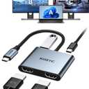 USB C to 4-IN-1 Dual HDMI Adapter 4K@30Hz, KOZYC USB C Hub Multiport Adapter with 2xHDMI, USB 3.0, 100W PD, Support USB C to HDMI Splitter Extended Display for MacBook Pro (MST is not Supported on MacOS)