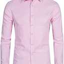 DELCARINO Men's Long Sleeve Button Up Shirts Solid Slim Fit Casual Business Formal Dress Shirt L