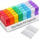 CAidRE Ultra-Compact Monthly Pill Organizer AM PM, 31 Day Pill Box 2 Times a Day for Small Pills, Portable Travel Vitamin Case with Detachable Daily Compartments, DIY Number Labels, Frosted Matte (Translucent Multi-colored)
