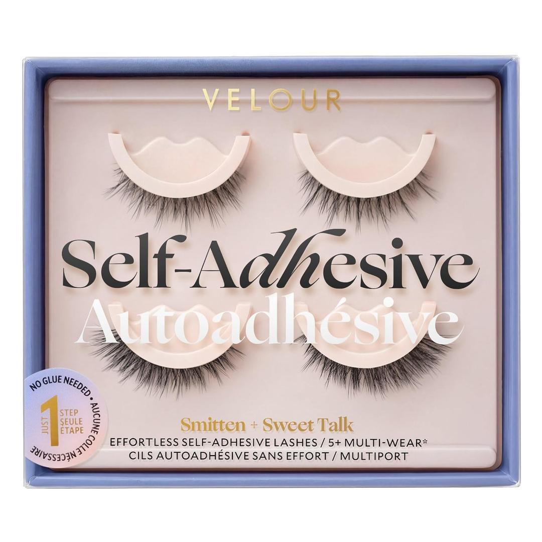 Velour Effortless Self Adhesive Eyelashes (2-Pack) Smitten + Sweet Talk, Reusable Pre Glued Strip Lashes, No Trim Needed Lash Strips, Press On Eyelashes No Glue Needed, Lightweight Adhesive Strips