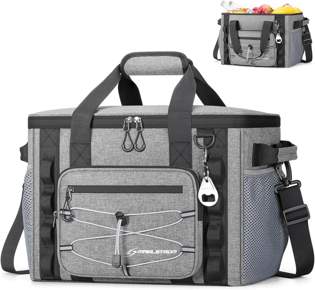 Maelstrom Soft Sided Cooler Bag, 30/40 Can Collapsible Insulated Ice Chest, Large Leakproof Portable Storage for Camping, Travel, Kayaking & Beach (2.Gray)