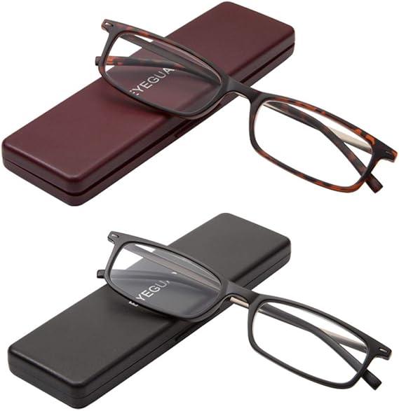 EYEGUARD Reading Glasses with Portable Case Slim Mini Pocket Readers for Women Men Eye Glasses +2