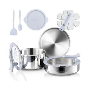 CAROTE Tri-Ply Stainless Steel Cookware Set with Stand-Up Lid, 11Pcs Pots and Pans Set Non Stick, Induction Kitchen Cooking Sets with Detachable Handle, Oven Safe to 600°F, Non Toxic Dishwasher