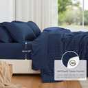 Love's cabin Seersucker Dark Blue King Size Comforter Set 7 Pieces, All Season Bedding Set, King Bed in a Bag Comforter Set with Comforter, Flat Sheet, Fitted Sheet, Pillowcase and Pillow Sham (King (102"X90"))