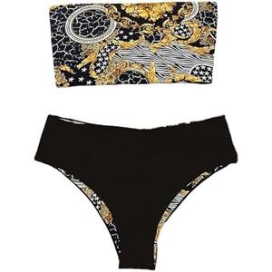 ZAFUL Women's High Cut Bandeau Bikini Set Strapless Solid Color 2 Pieces Bathing Suit Swimsuit S
