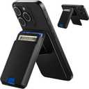 2 x Magnetic Wallet with Stand for iPhone 16/15/14/13/12 Series - Vegan Leather Card Holder RFID Blocking Holds 4 Cards Strong Magnetic Lock Lightweight Kickstand Phone Wallet(Black)