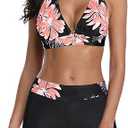 Century Star Women Two Piece Swimsuit Athletic Bathing Suits for Women Ruffled Tummy Control High Waisted Swimsuits (10-12, A1 Pink Flower)