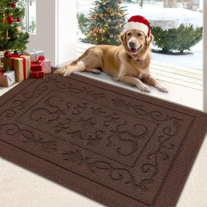 FONEYI Indoor Door Mat 24" x 36", Dirt Trapper Door Mats Non-Slip Entryway Rugs Washable, Absorbent Resist Dirt Welcome Mat, Low Profile Inside Floor Mats for Front Back Door and Entryway, Coffee
