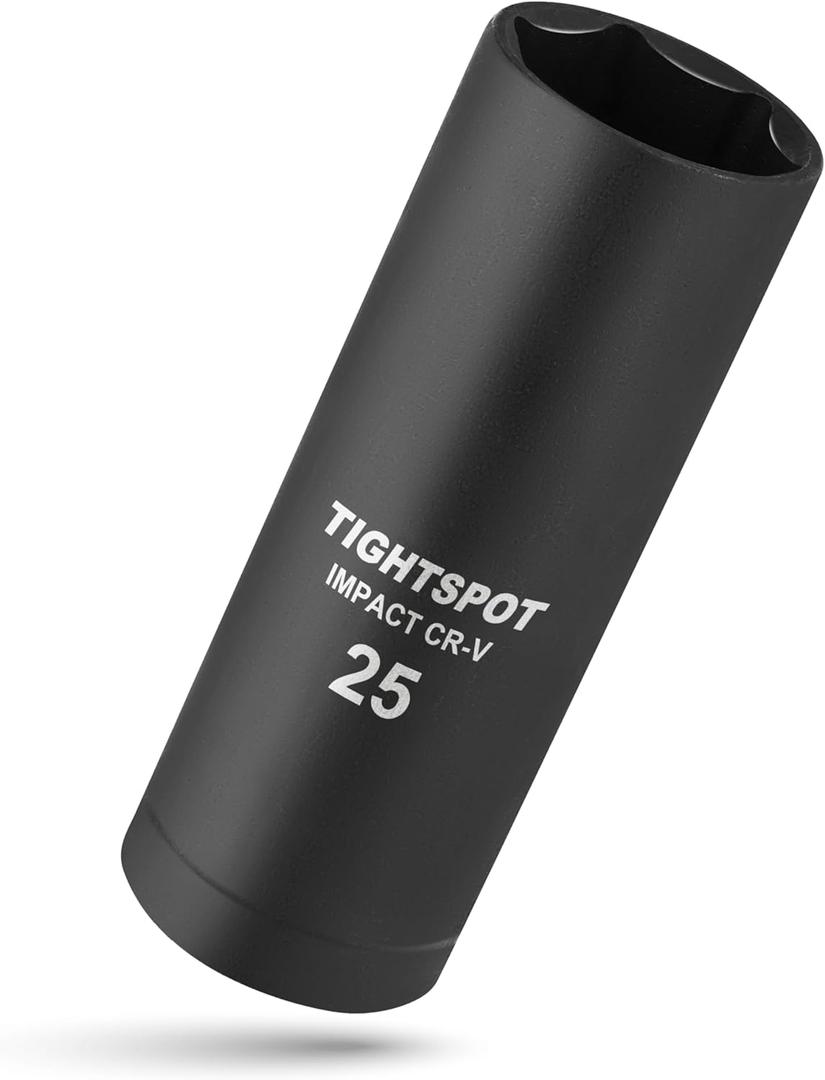 TIGHTSPOT 1/2 Inch Drive - 25 mm Deep Impact Socket with Anti-Rounding 6 Point Design, Heat-Treated CRV Steel, Metric