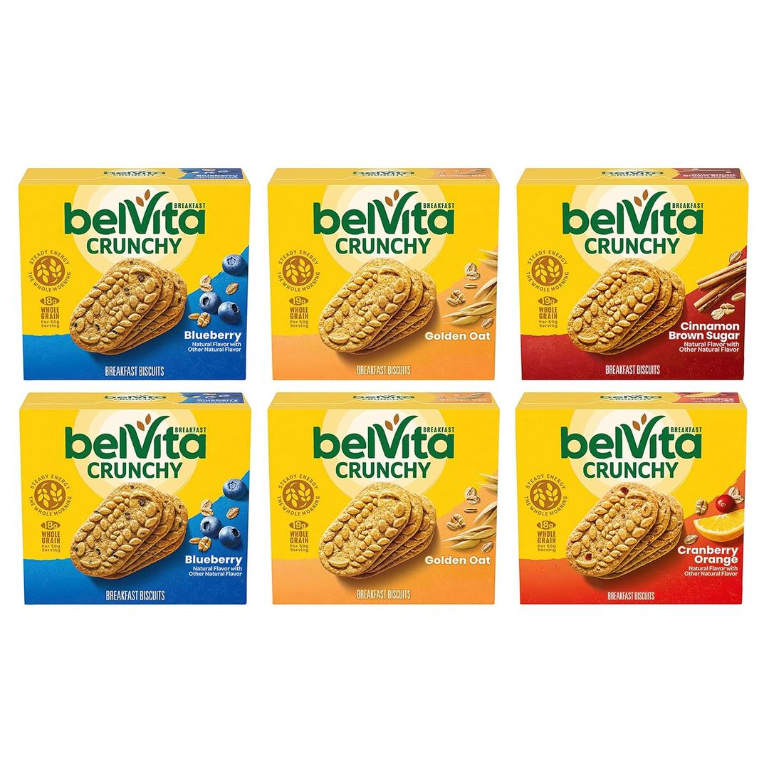 belVita Breakfast Bars Biscuits Variety Pack, 4 Flavors, 30 Total Packs, 6 Boxes (4 Biscuits Per Pack), BB Date: 10/13/2025