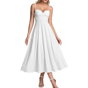 KUTUMAI Women Floral Midi Dress Corset Sundresses 2026 Summer (White, XL)