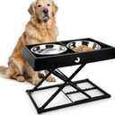 Taglory Metal Elevated Dog Bowls Stand for Large Breeds, 9 Height-Adjustable Raised Dog Bowl with 2 Stainless Steel Bowls(6 Cup), Anti-Slip Pads, 9" to 17.5", Black