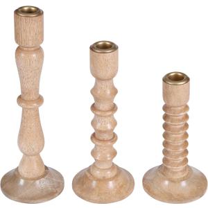 Wooden Candlestick Set of 3 Taper Candle Sticks Holder, Candlestick Wood Holders for Table, Party, Home Decor, Holiday, Christmas Farmhouse Candle Holder Fits 3/4 inch Thick Candles