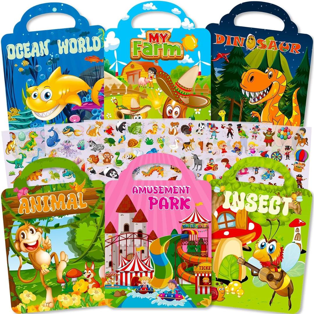 Reusable Sticker Book for Toddlers 2-4 Years, 6 Sets of Puffy Sticker Books for Kids Ages 1-3 and 2-4 Years Old Book for Girls and Boys (Animal)