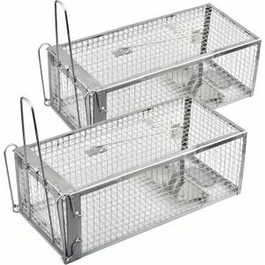 Anyhall 2-Pack Chipmunk Traps Humane Live Mouse Rat Cage Traps for Indoor and Outdoor Use (Silver)