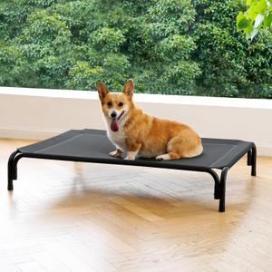 Elevated Dog Bed Raised Outdoor Dog Cot for Medium Dogs, Installation Requires No Tools, Frame with Washable Cooling Breathable Mesh Anti-Slip Feet, Indoor Pet Bed, Black, 35.4 Inches