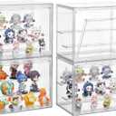 Clear Acrylic Display Case, 4 Pack 3 Tier Adjustable Display Box Stand with 2 Movable Plates, Small Showcase Magnetic Door for Mini Action Figures Collectibles (Small)