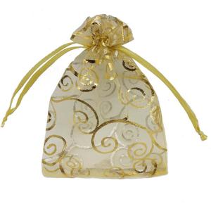 Ankirol Sheer Organza Favor Bags 6x8 inch for Wedding Baby Shower 100 pack Gift Bags Samples Display Drawstring Pouches (Gold Swirl)