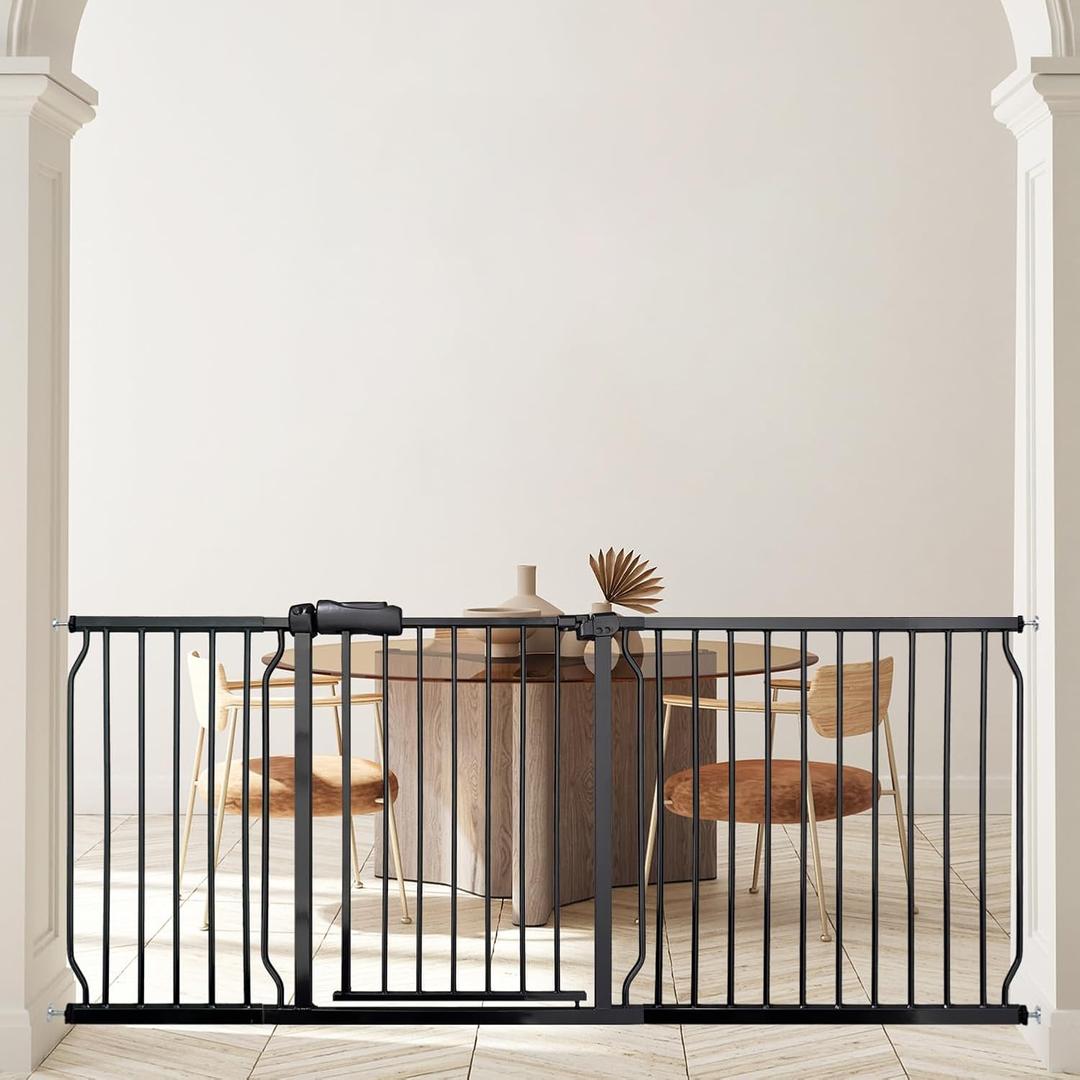 Extra Wide Baby Gates - 71.6-76.4 Inch, Black Metal Pressure Mounted Child & Pet Gates for Stairs & Doorways