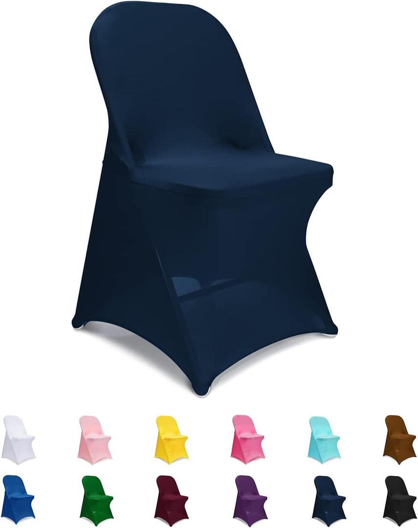 Folding Chair Covers Navy, Spandex Chair Slipcovers 6 PCS, Universal Fitted Chair Slipcovers for Wedding, Party, Banquet, Holidays, Celebration