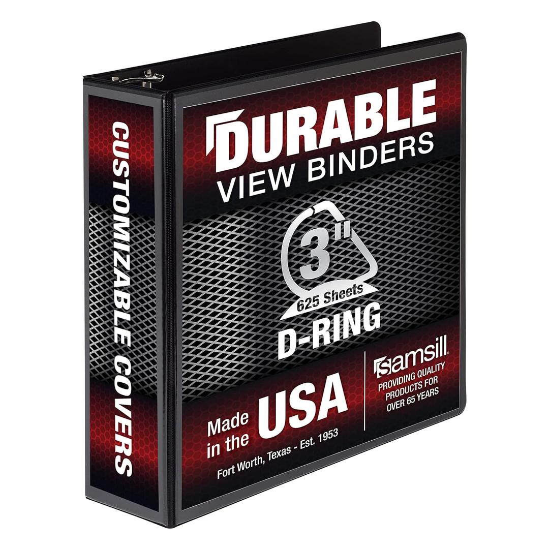 Samsill Durable 3 inch 3 Ring Binder, D Ring Binder, 100% Recycled Chipboard, Black