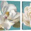 Flower Wall Decor Peony Canvas Wall Art Turquoise and White Magnolia Painting Framed Nature Botanical Floral Artwork for Bedroom Living Room Office 24"x24"x2pcs