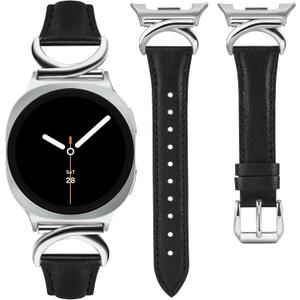 Minyee Leather Band Compatible with Samsung Galaxy Watch 8 40mm 44mm/ 8 Classic 46mm Bands, No Gap One-Click Slim Thin Dressy Leather Strap with C-Shape Metal Buckle Women, NOT for Other Models