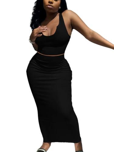 Nimsruc 2 Piece Outfits for Women Sexy Bodycon Skirt Set Summer Casual Matching Sets Black M