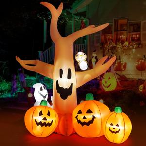 8 FT Halloween Inflatable Decorations Tree Outdoor with Blow Up Pumpkin and Ghost, Inflatables with Build-in LEDs for Halloween Party Indoor, Outdoor, Yard, Garden, Lawn Decorations