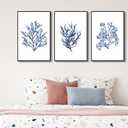 Large Framed Coral Wall Art, Navy Blue Coastal Ocean Life Prints, 20"x28"x3